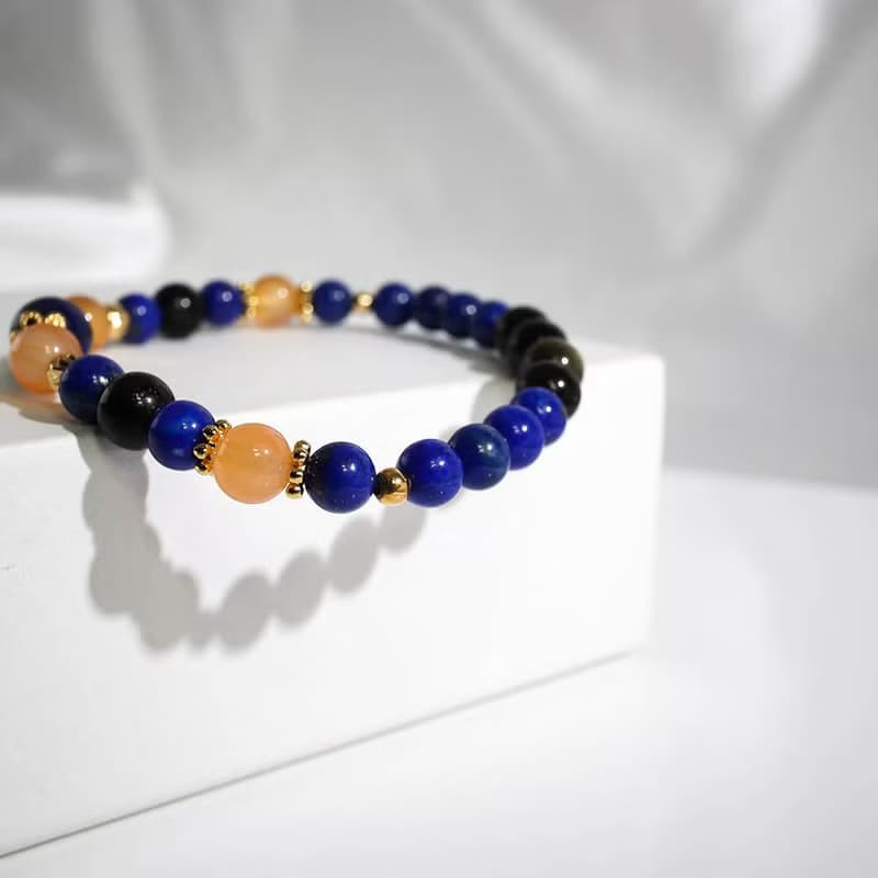 珊瑚與熱帶魚 | A15青金石橘色瑪瑙黑曜石水晶手鍊