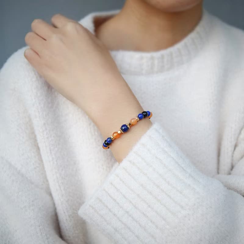 珊瑚與熱帶魚 | A15青金石橘色瑪瑙黑曜石水晶手鍊