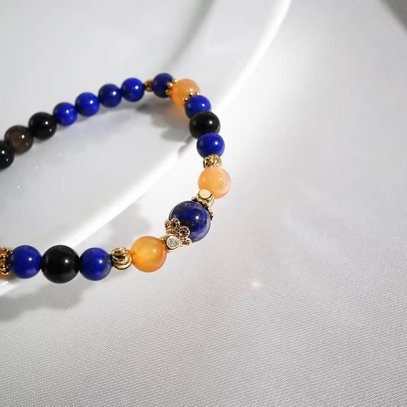 珊瑚與熱帶魚 | A15青金石橘色瑪瑙黑曜石水晶手鍊