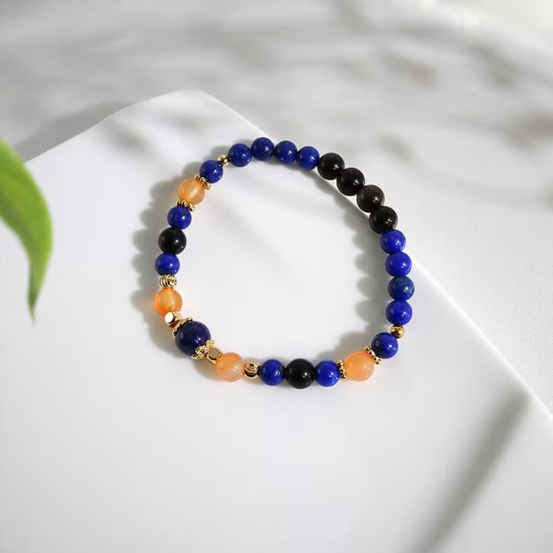 珊瑚與熱帶魚 | A15青金石橘色瑪瑙黑曜石水晶手鍊