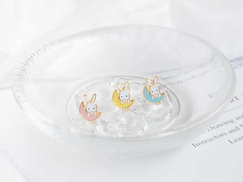 月亮兔 幸運花組合 生日禮物 紙盒包裝 夾式耳環 兔子 小花
