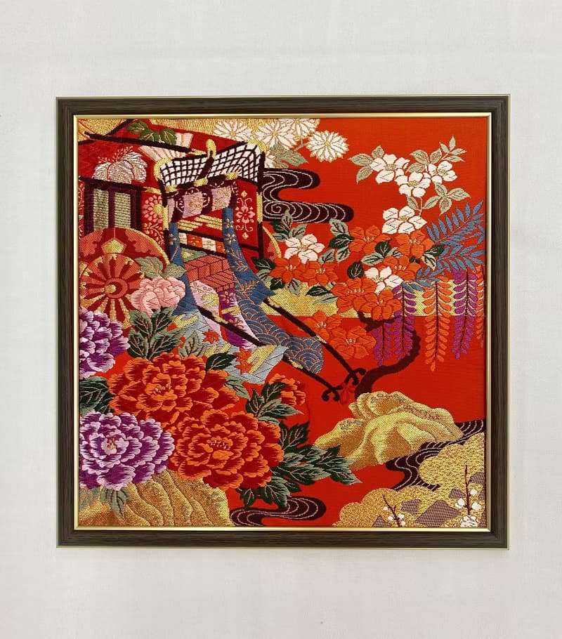 色打掛からつくるきものアート　vintage fabric 御所車 和モダン アートパネル 和風インテリア プレゼント お祝い 縁起物 額装インテリア　15
