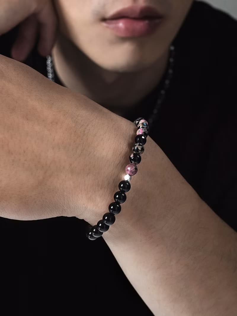 Unisex | 星冕系 - 雲霓 * 薔薇輝石 彩紅黑曜 招桃花 魅力 手鍊