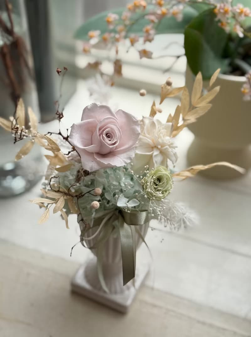 永生盆花 灰藍綠色 乾燥花 永生花 開幕盆花 新居落成花禮 桌花