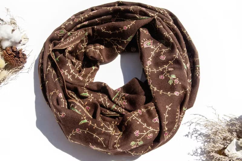 喀什米爾Cashmere/羊絨圍巾/純羊毛圍巾披巾/戒指絨披肩-刺繡花朵