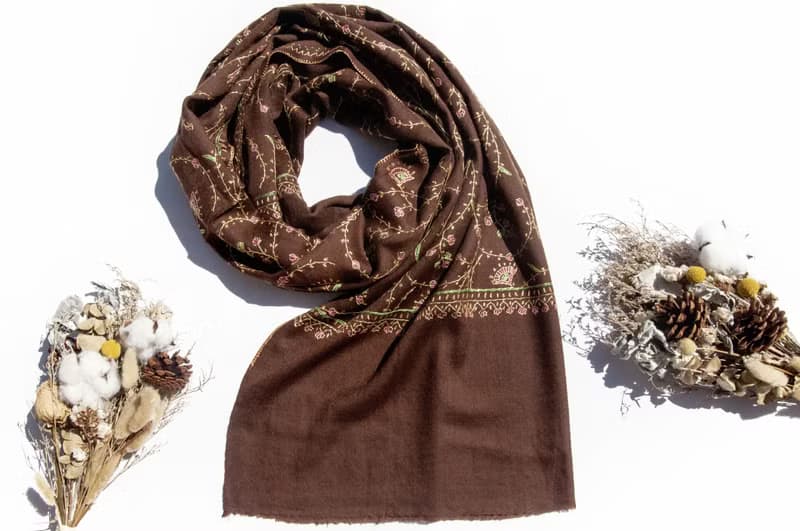 喀什米爾Cashmere/羊絨圍巾/純羊毛圍巾披巾/戒指絨披肩-刺繡花朵