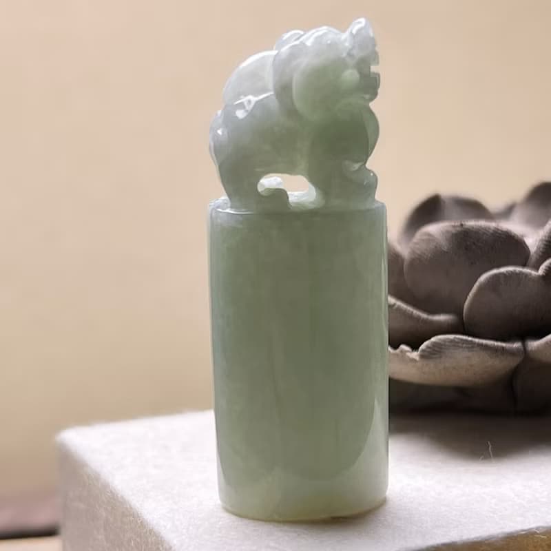 【招財神獸】淡綠翡翠貔貅玉印章 | 天然緬甸玉翡翠A貨 | 送禮