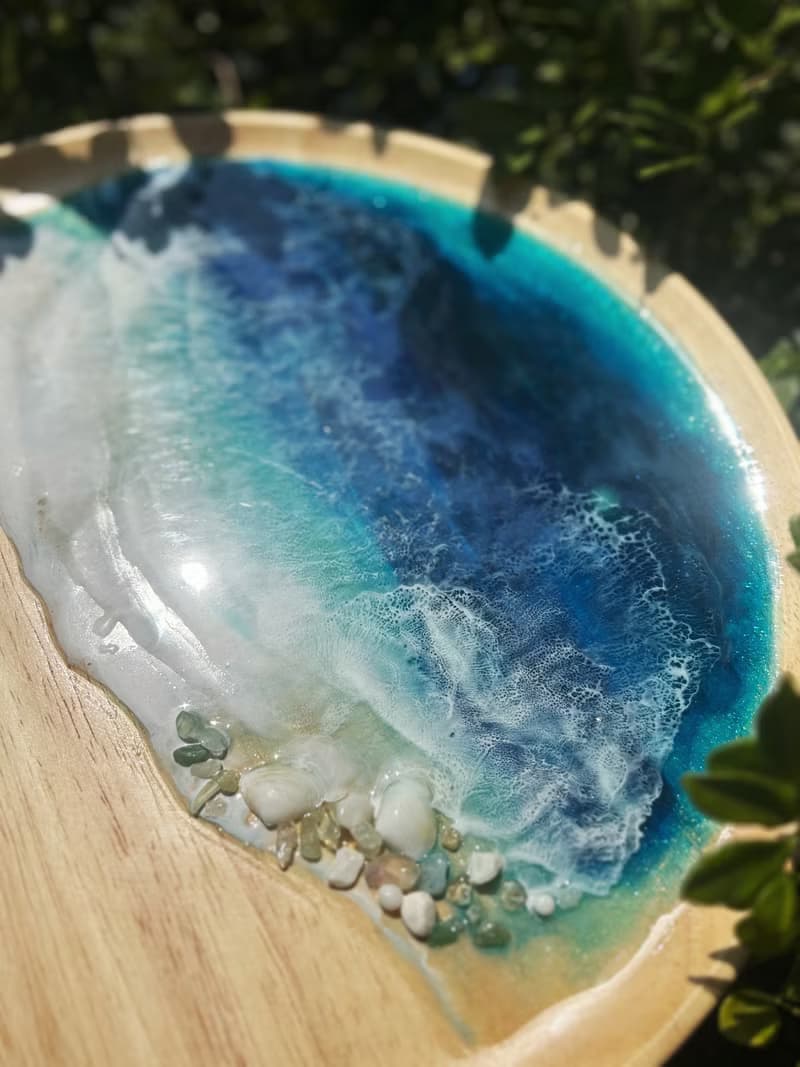 【現貨】神秘深海藍海浪圓木盤