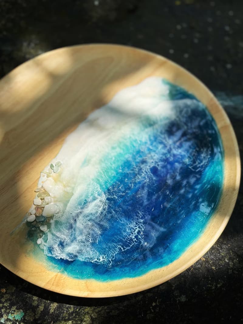 【現貨】神秘深海藍海浪圓木盤