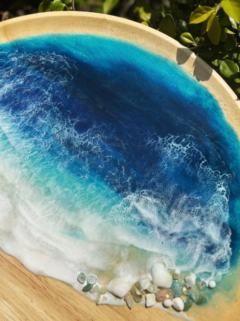 【現貨】神秘深海藍海浪圓木盤