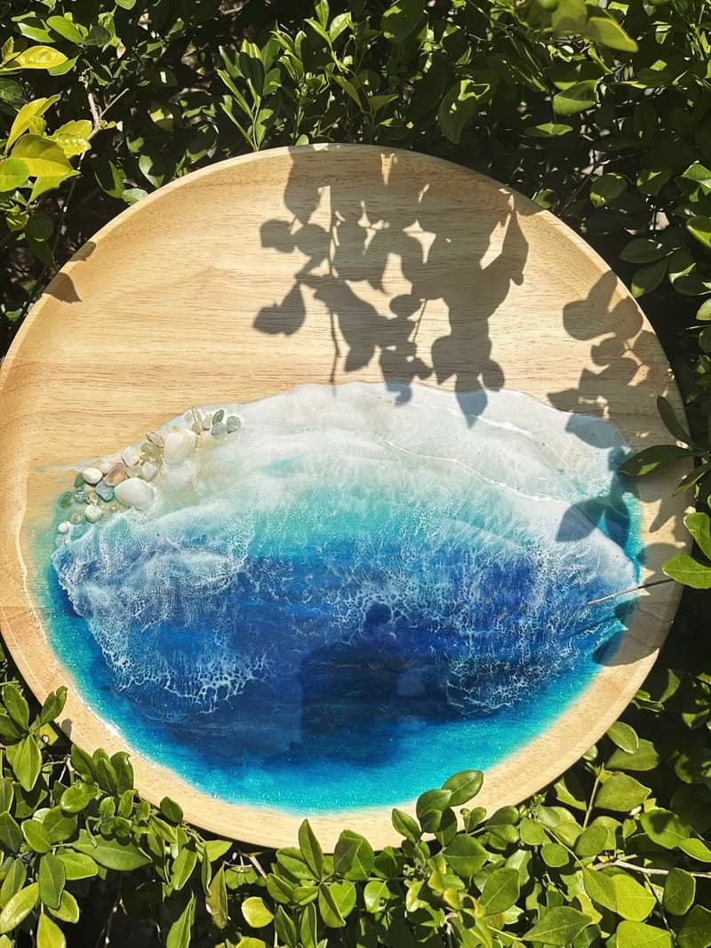 【現貨】神秘深海藍海浪圓木盤