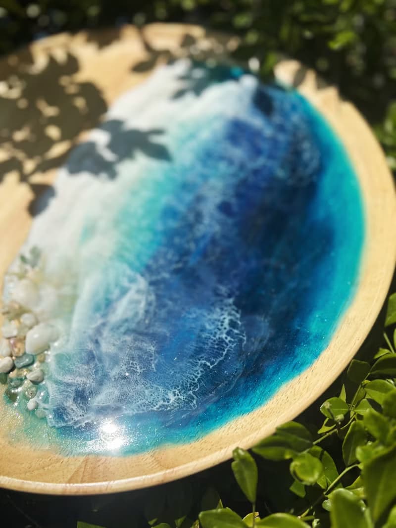 【現貨】神秘深海藍海浪圓木盤