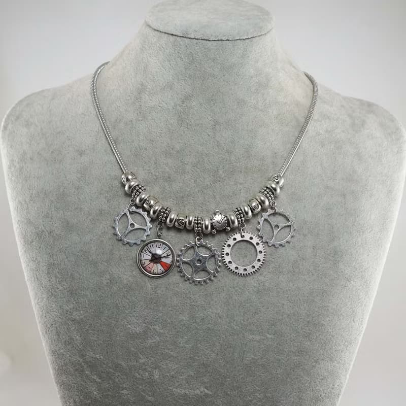 Steampunk Silver Watch Parts Gears Watch Face Charm Necklace Jewelry Accessories