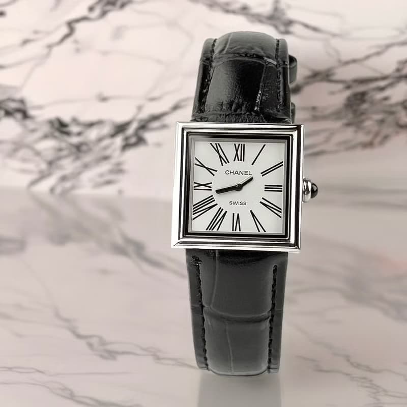 稀有中古Chanel Mademoiselle黑色石英古董錶 皮革帶 二手錶 女裝