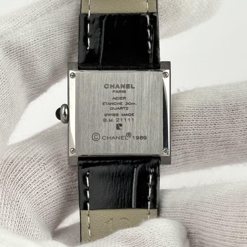 稀有中古Chanel Mademoiselle黑色石英古董錶 皮革帶 二手錶 女裝