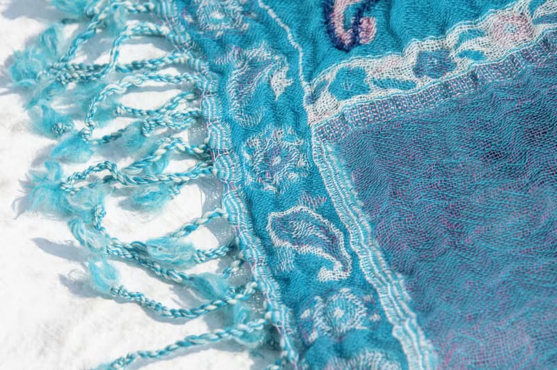 克什米爾 喀什米爾Cashmere刺繡羊毛披肩 針織圍巾 刺繡圍巾-花朵