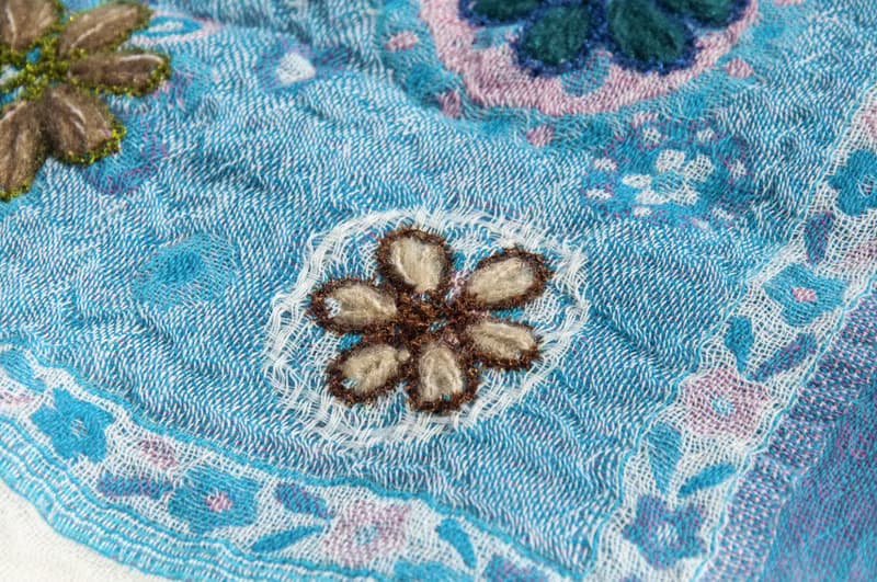 克什米爾 喀什米爾Cashmere刺繡羊毛披肩 針織圍巾 刺繡圍巾-花朵