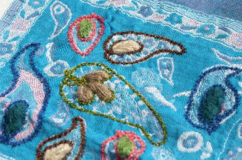 克什米爾 喀什米爾Cashmere刺繡羊毛披肩 針織圍巾 刺繡圍巾-花朵