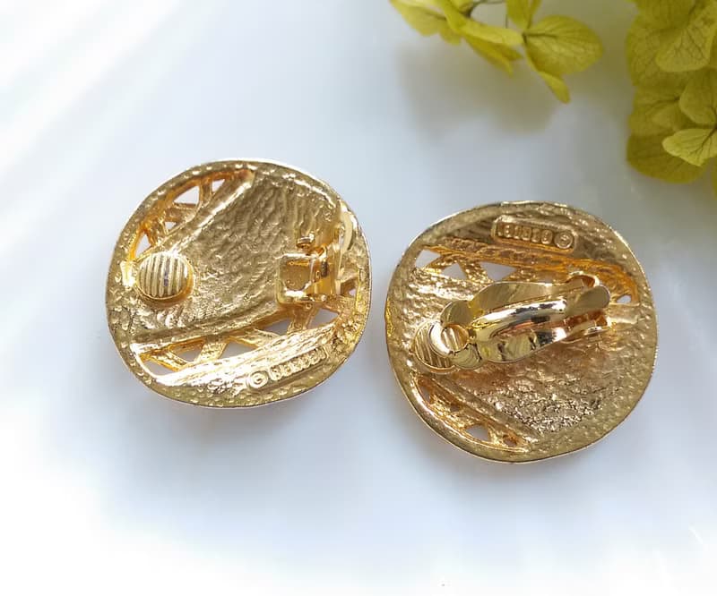 Vintage Jewelry 西洋古董飾品 BEREBI 幾何深紫琺瑯 夾式耳環