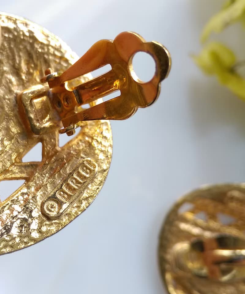 Vintage Jewelry 西洋古董飾品 BEREBI 幾何深紫琺瑯 夾式耳環
