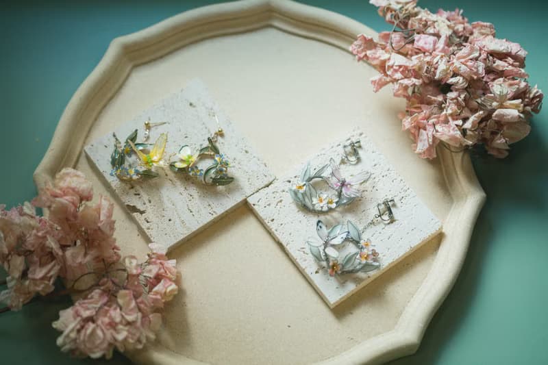 蝶舞春天故事 莫蘭迪改色款 水晶花樹脂花耳環耳夾