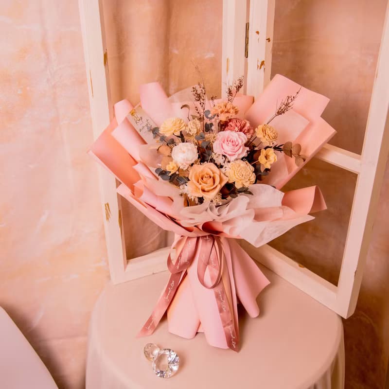 【氣質粉】情人節 求婚花束 大型 乾燥花 永生花花束 / 生日 告白