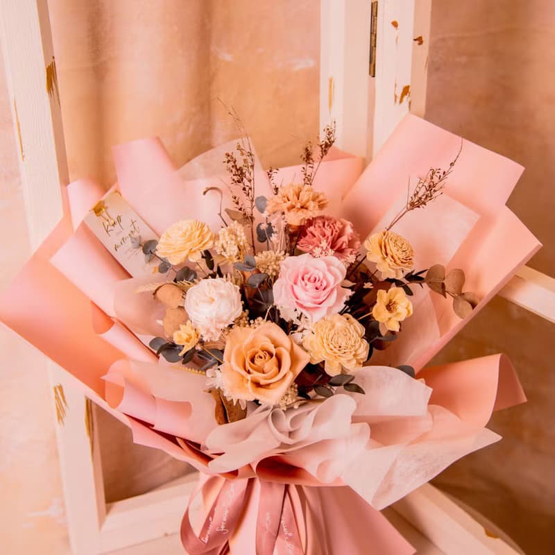 【氣質粉】情人節 求婚花束 大型 乾燥花 永生花花束 / 生日 告白