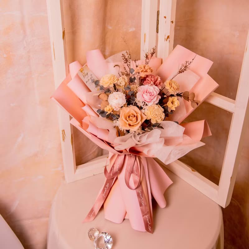 【氣質粉】情人節 求婚花束 大型 乾燥花 永生花花束 / 生日 告白