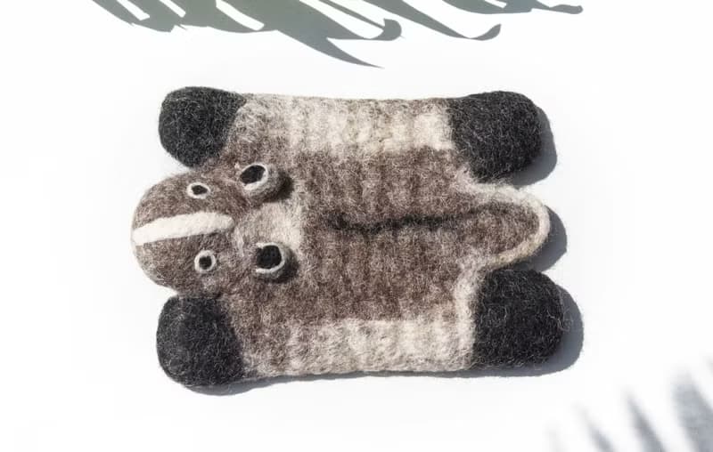 聖誕交換禮物 情人節禮物 森林系羊毛氈動物杯墊-白鼻心 果子狸