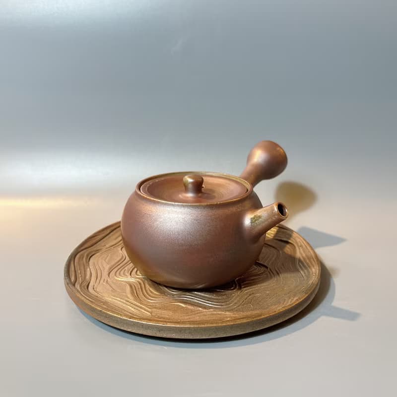 柴燒霧面玫瑰金側把茶壺 / 小平凡手作