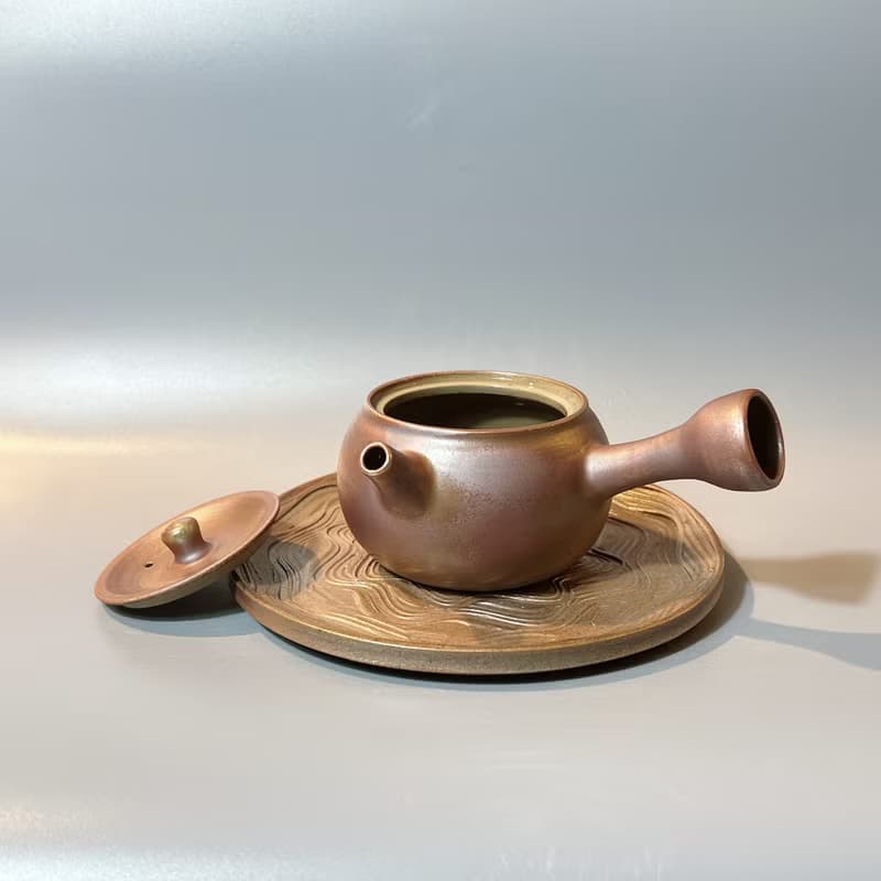 柴燒霧面玫瑰金側把茶壺 / 小平凡手作