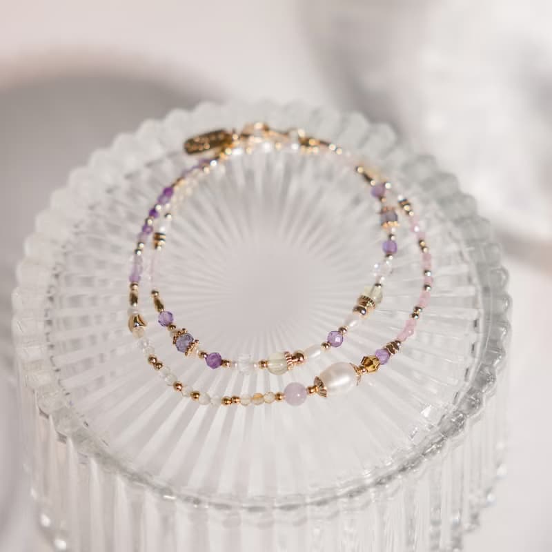 貴人 x 珍珠 紫水晶 粉貓眼石 【世界盡頭的戀人】雙層手鍊