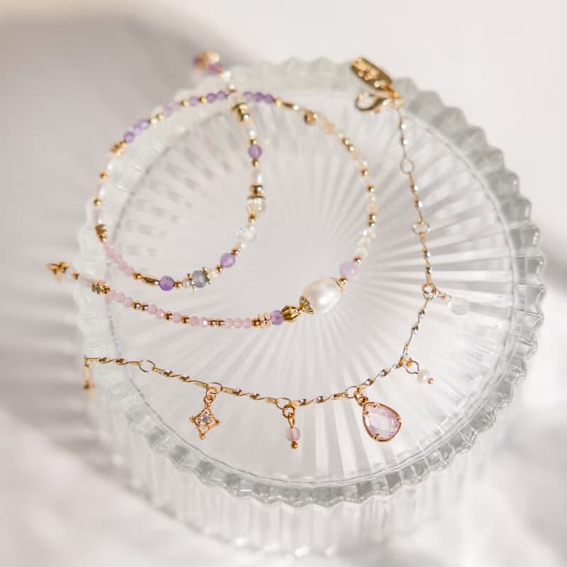 貴人 x 珍珠 紫水晶 粉貓眼石 【世界盡頭的戀人】雙層手鍊