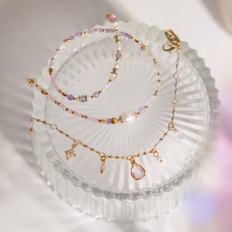 貴人 x 珍珠 紫水晶 粉貓眼石 【世界盡頭的戀人】雙層手鍊