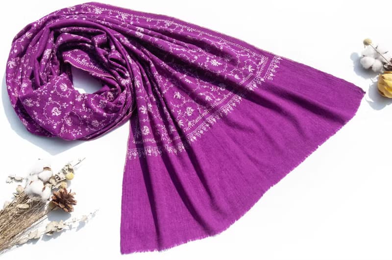 喀什米爾Cashmere/羊絨圍巾/純羊毛圍巾披巾/戒指絨披肩-刺繡花朵