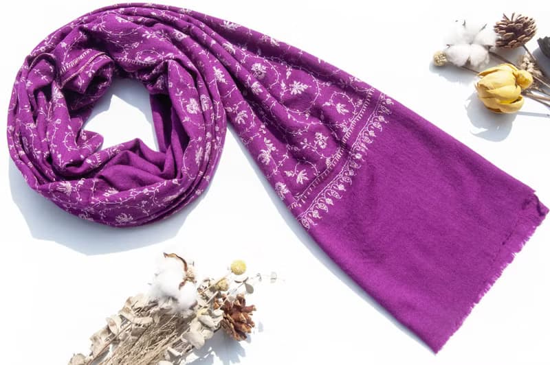 喀什米爾Cashmere/羊絨圍巾/純羊毛圍巾披巾/戒指絨披肩-刺繡花朵