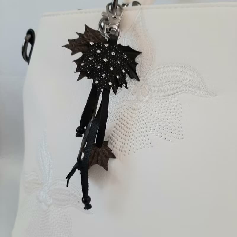 Maple Leaf Keychain Leather tassel charm Leather Pendant