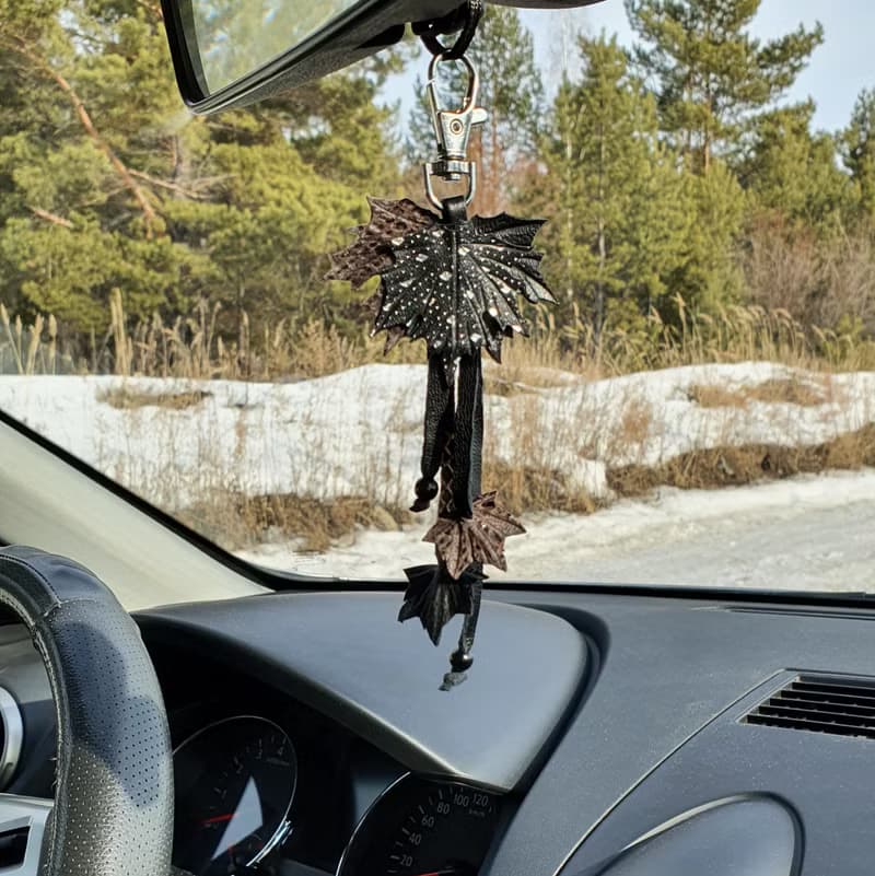 Maple Leaf Keychain Leather tassel charm Leather Pendant