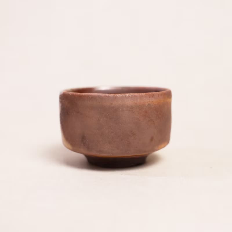 明芽窯 l 柴燒志野小茶碗 橘紅 金 陶器 陶藝品 蒐藏品 T