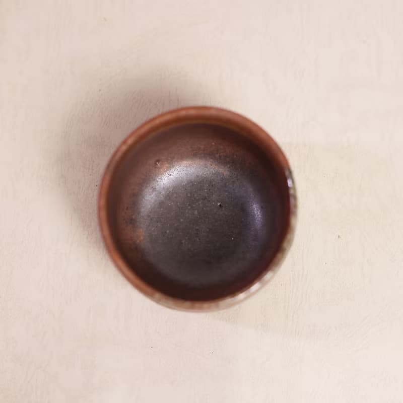 明芽窯 l 柴燒志野小茶碗 橘紅 金 陶器 陶藝品 蒐藏品 T