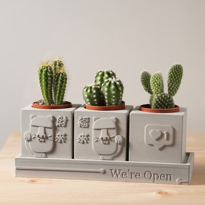 【開幕禮1】We're Open | 招財摩艾 | 多肉植物水泥盆栽4件組