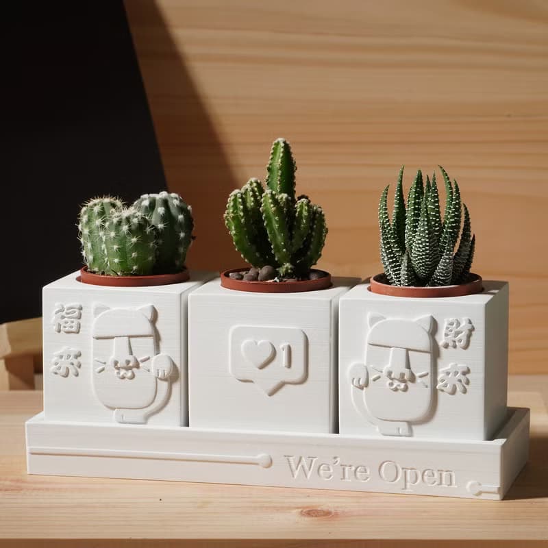 【開幕禮1】We're Open | 招財摩艾 | 多肉植物水泥盆栽4件組