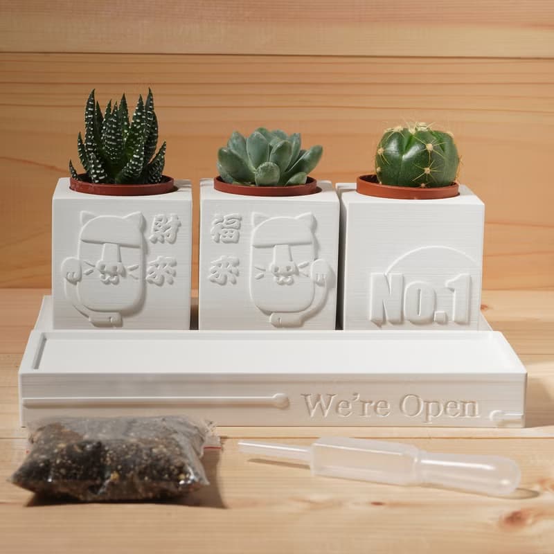 【開幕禮1】We're Open | 招財摩艾 | 多肉植物水泥盆栽4件組