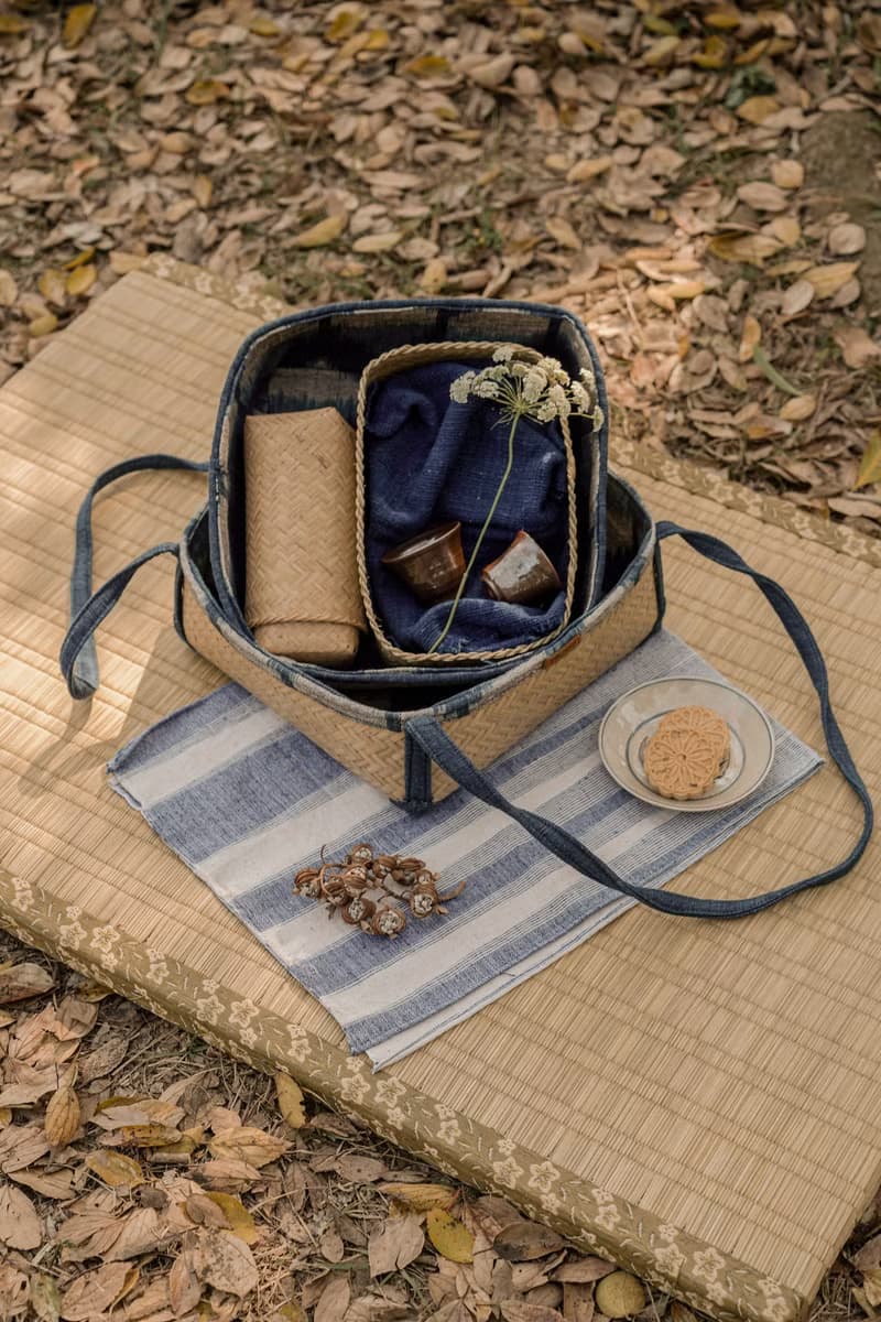 寂靜清和 -竹編手織布茶具收納盒/茶具盒/茶道具-伊卡藍染