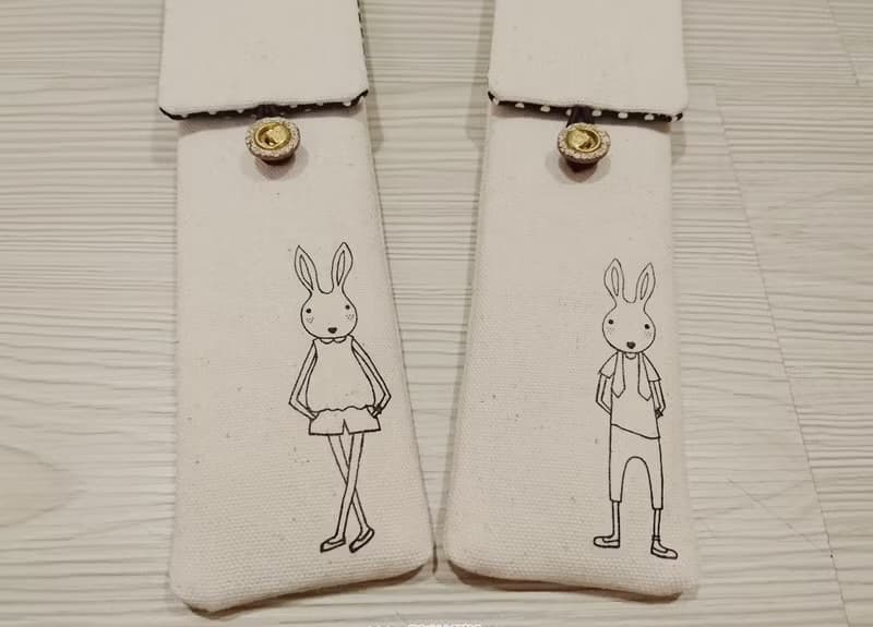 環保餐具收納袋 筷子袋 組合筷專用 雙層筷袋 手繪兔子先生款