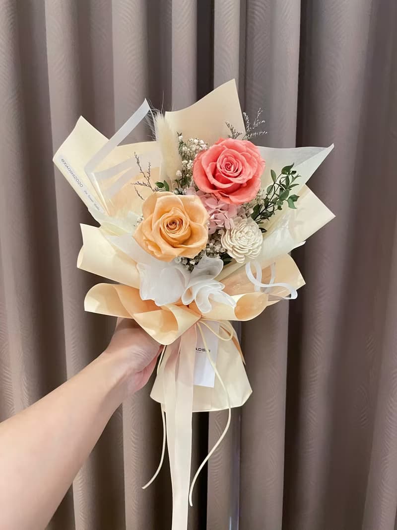 蜜桃橘永生花束 情人節花束 乾燥花束 母親節花束 畢業花束