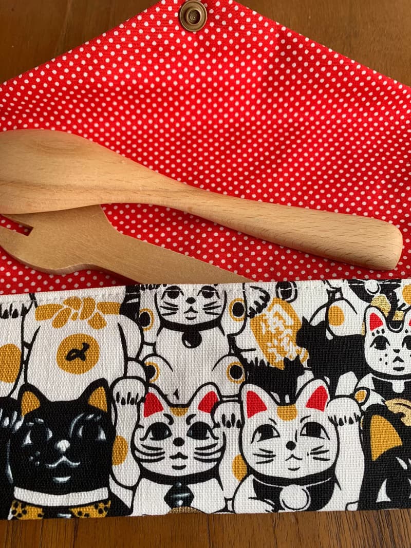 文青風環保筷袋 爆萌招財貓 收納袋 手作餐袋    招財貓