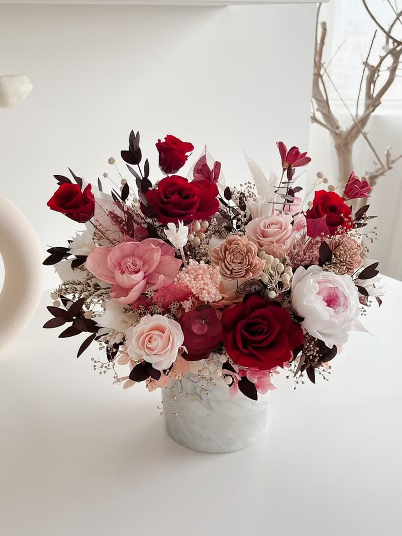紅粉永生盆花 喜慶永生盆花 永生玫瑰花 開幕盆花 祝賀花禮 結婚