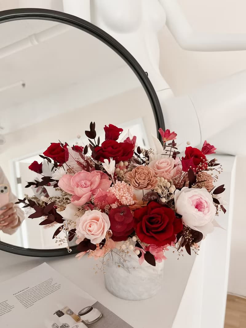 紅粉永生盆花 喜慶永生盆花 永生玫瑰花 開幕盆花 祝賀花禮 結婚