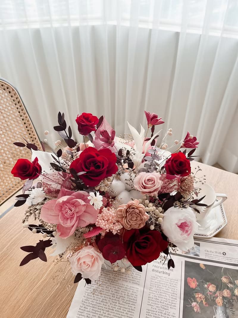 紅粉永生盆花 喜慶永生盆花 永生玫瑰花 開幕盆花 祝賀花禮 結婚